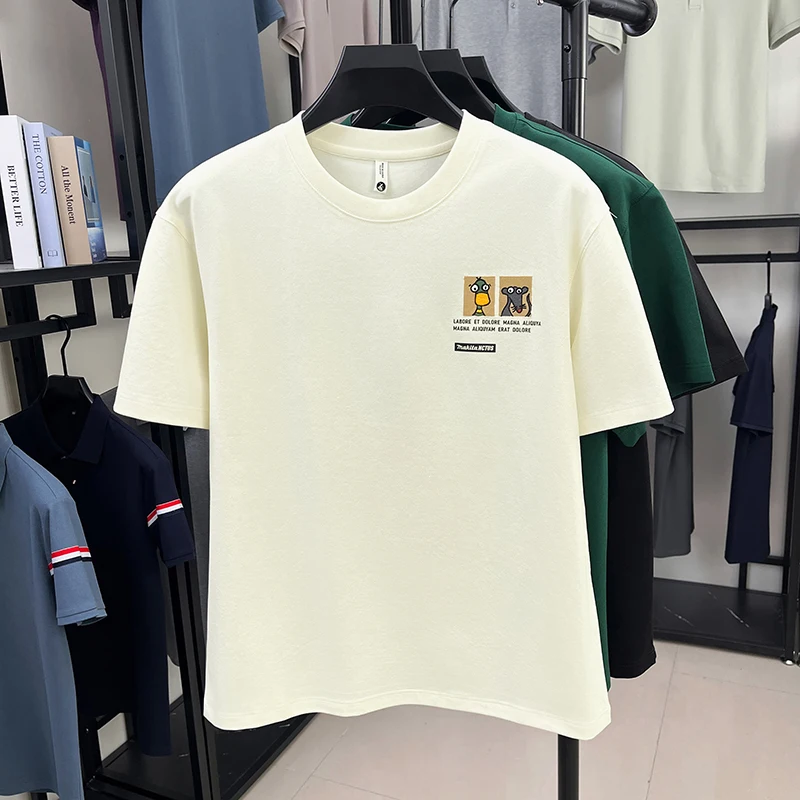 

Premium trend brand men's short sleeve T-shirt round neck summer youth fashion cartoon embroidery comfort loose breathable top