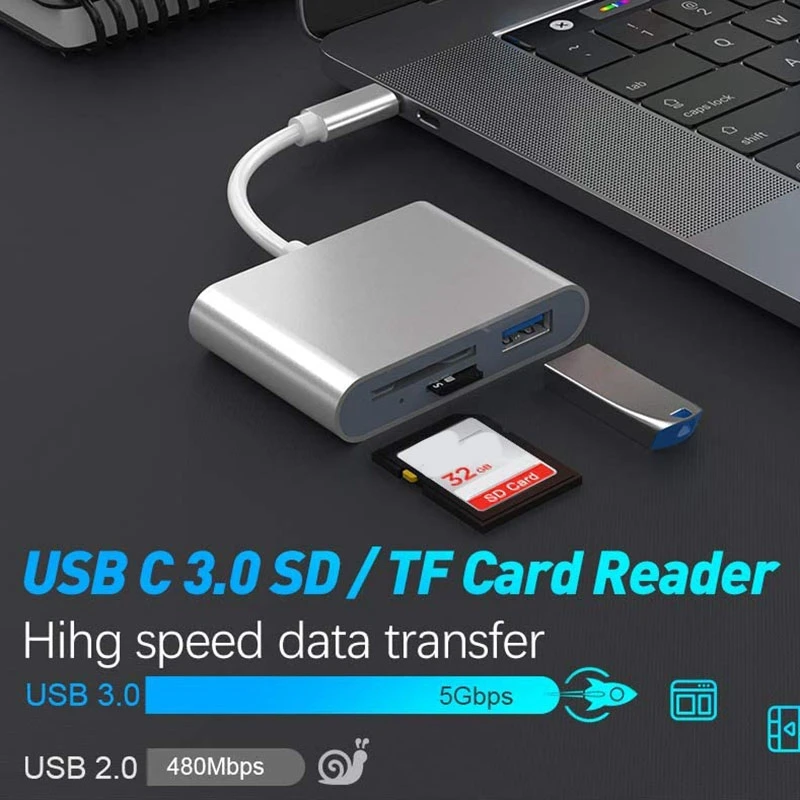 USB C SD Card Reader, SD / Mini SD OTG USB To Type C Card Reader Adapter Memory Card Reader