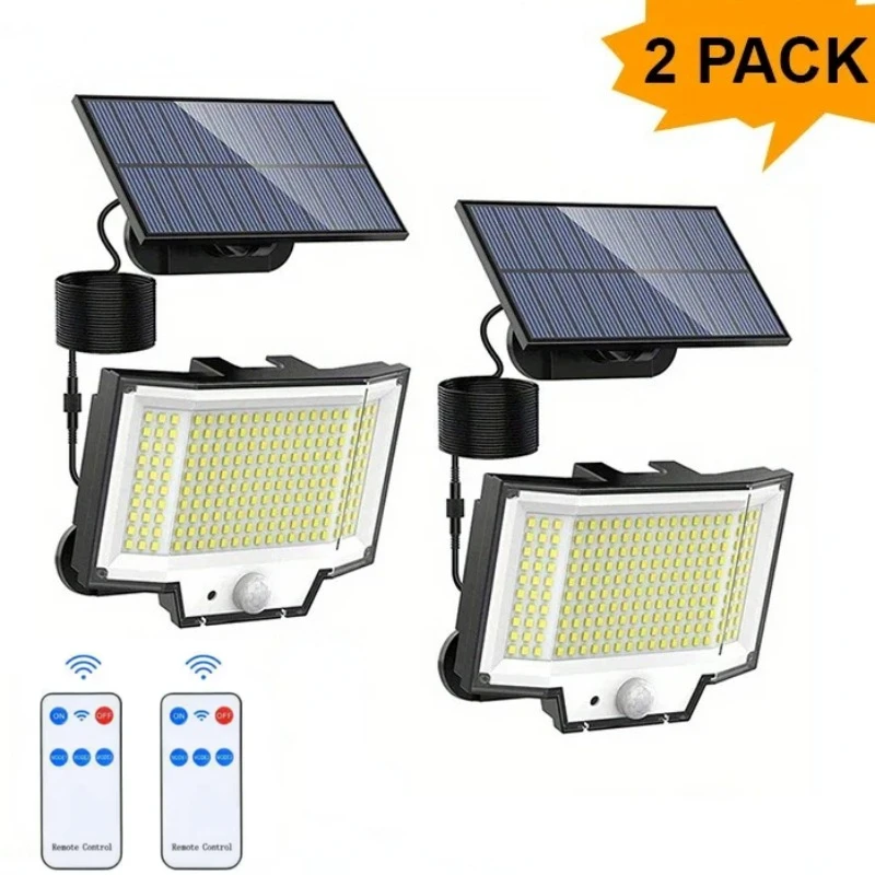 200LED Outdoor Solar Light with Motion Sensor Remote Control IP65 Waterproof for Garage Security Wall Light No Electricity Bill