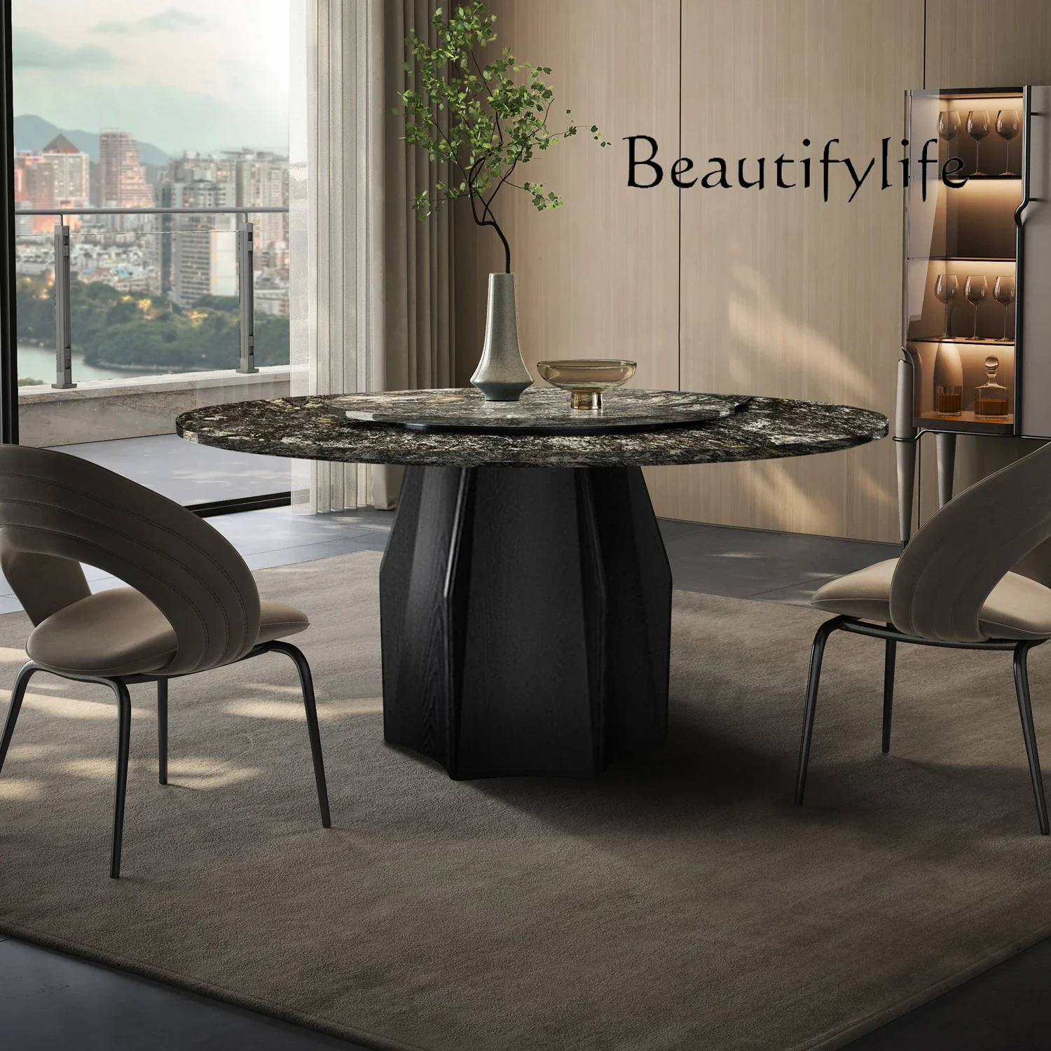 

mesa comedor Natural solid wood foot dining table for home use Modern simple Italian marble dining table Round table with turnta