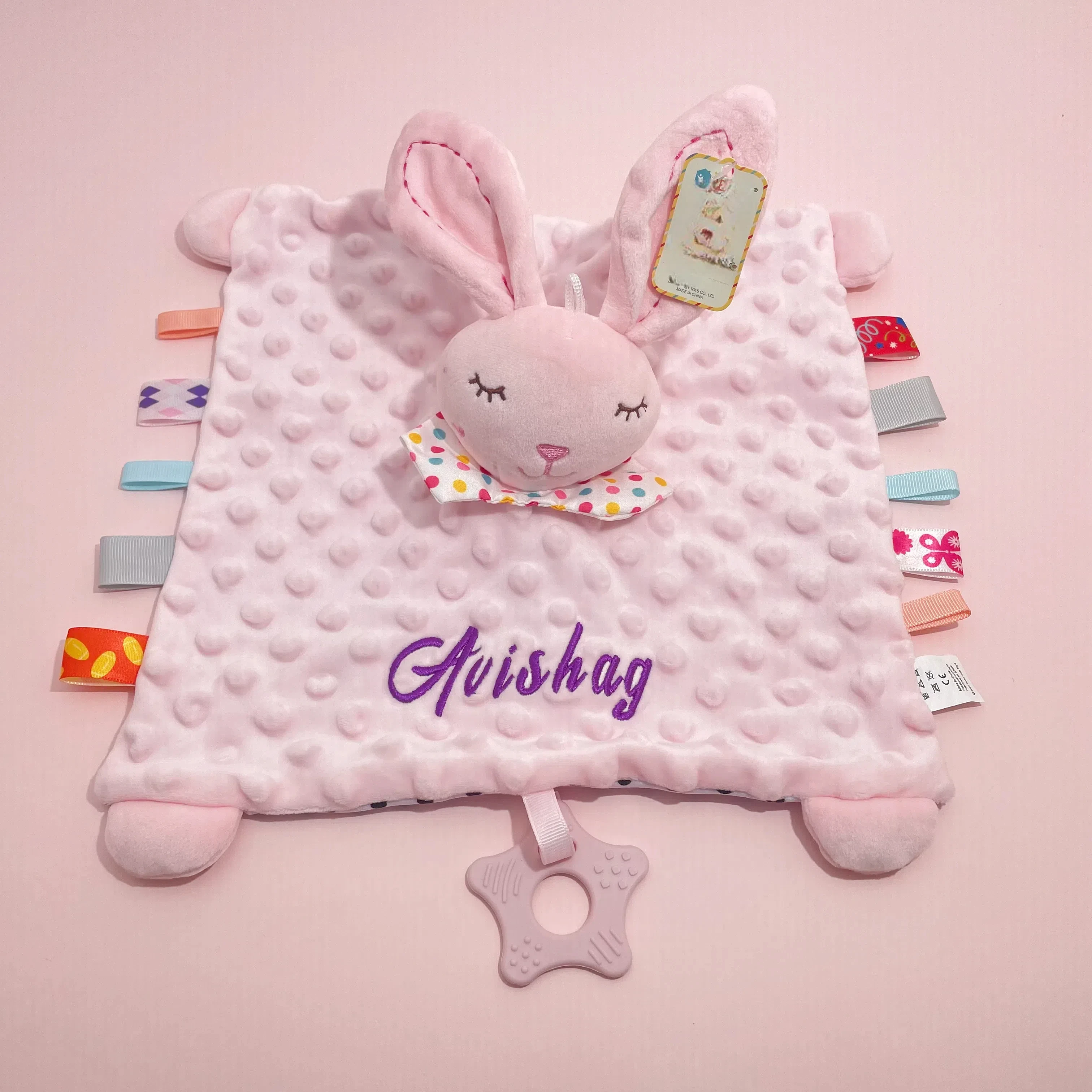 Personalisierte Baby-Elefant-Sicherheitsdecke mit Bio-Baumwoll-Silikon-Beißring, hypoallergene Geschenke für die Dusche von Neugeborenen – Detail 17