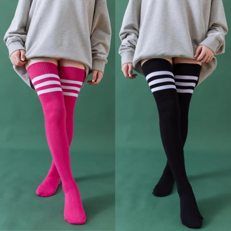 1 Pair Women‘s Over The Knee Socks Combed Cotton Thigh High Socks Plus Size Long Loose Fit Striped Fashion Casual Daily Wear image 6
