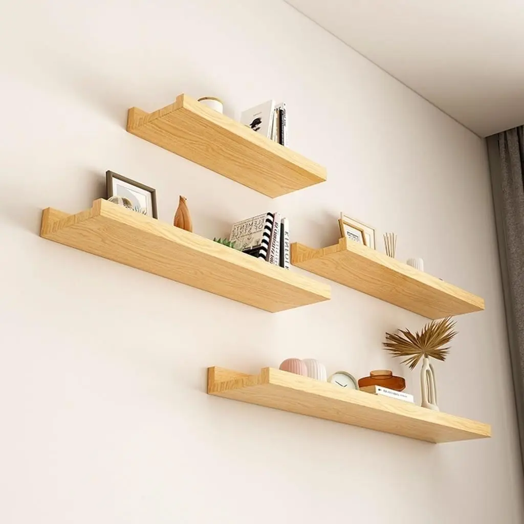 Wooden Wall Shelf Rustic Floating Wall Mount Display Rack Decor For Holiday Gifts For Bathroom Bedroom Living Room Kitchen