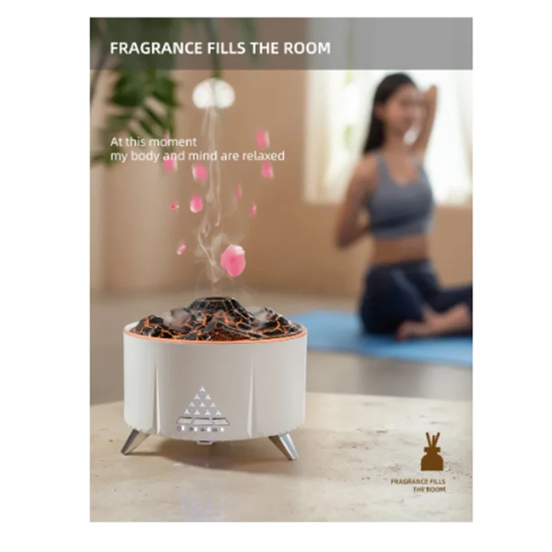 火山加湿器炎ディフューザー火災アロマエッセンシャルオイル家庭用ミニ空気喫煙クラゲミストリング EU Plug-A77G