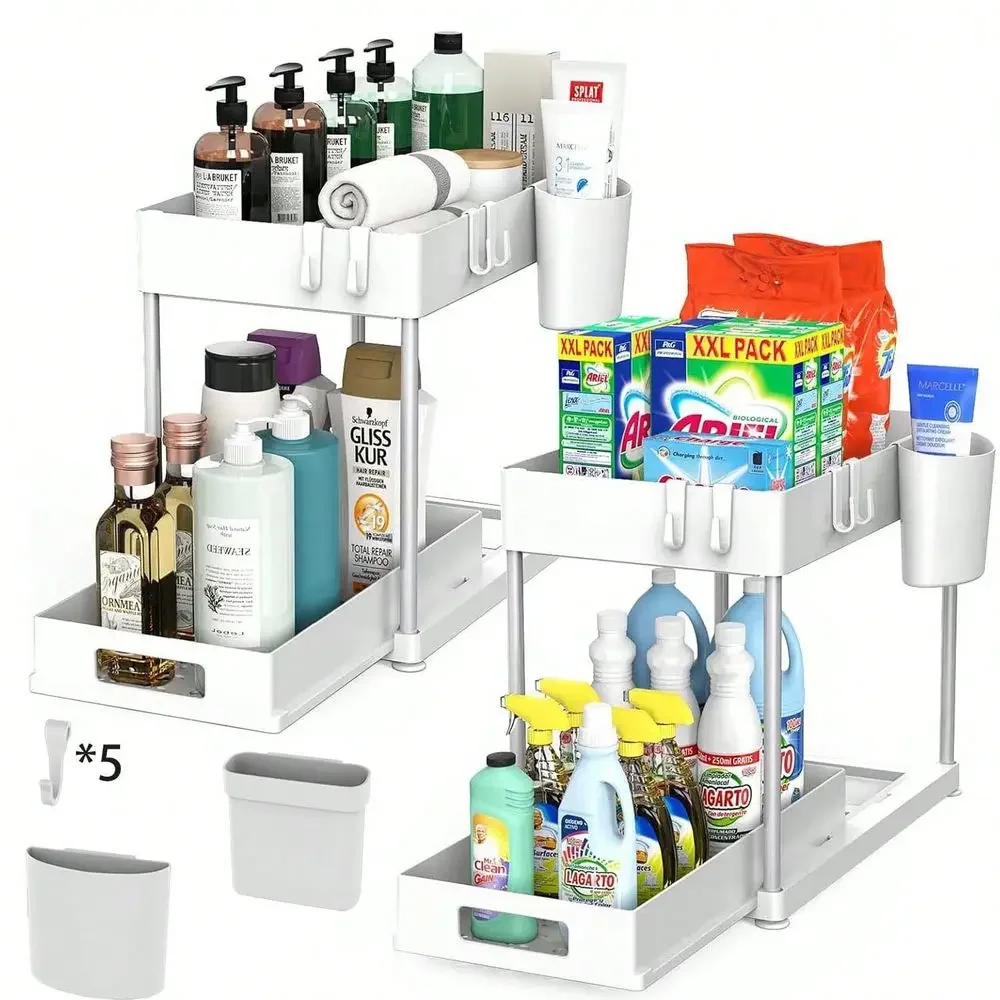 

Tabletop Organizer And Storage Cabinet, Large Capacity Heavy Duty Pull Out Under Sink Shelf With Sliding Drawer For Kitchen, Ba