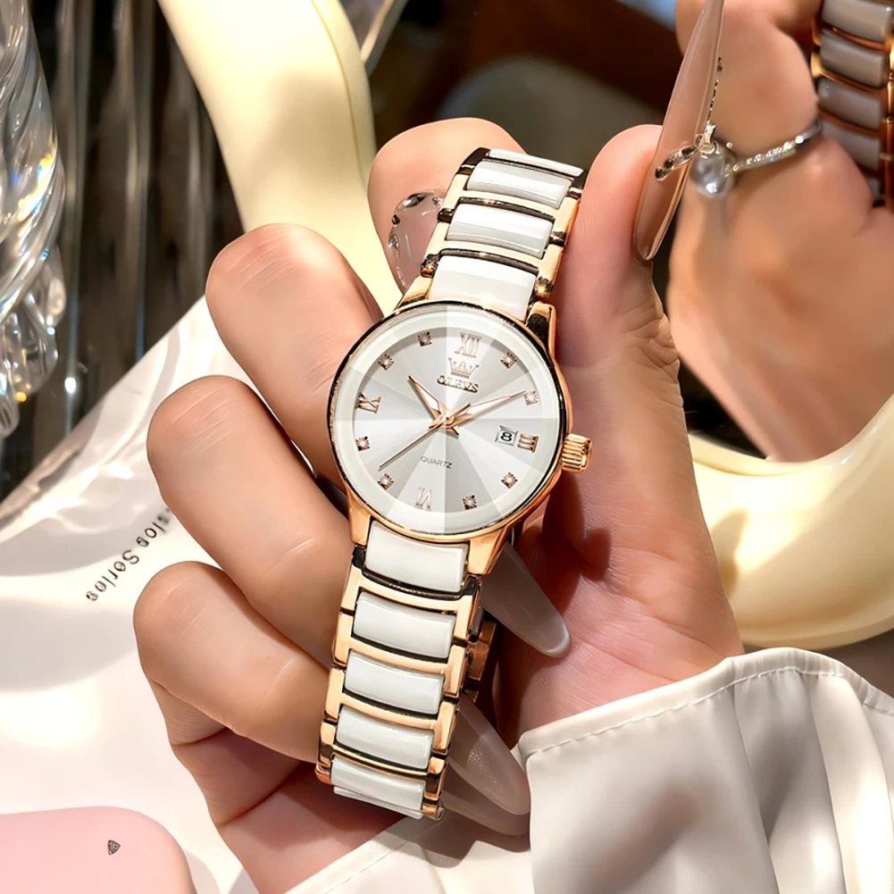 OLEVS Top Diamond Luxury Watch For Women High Quality Waterproof Ladies Quartz Watch Ceramic Strap Fashion Design Female NEW