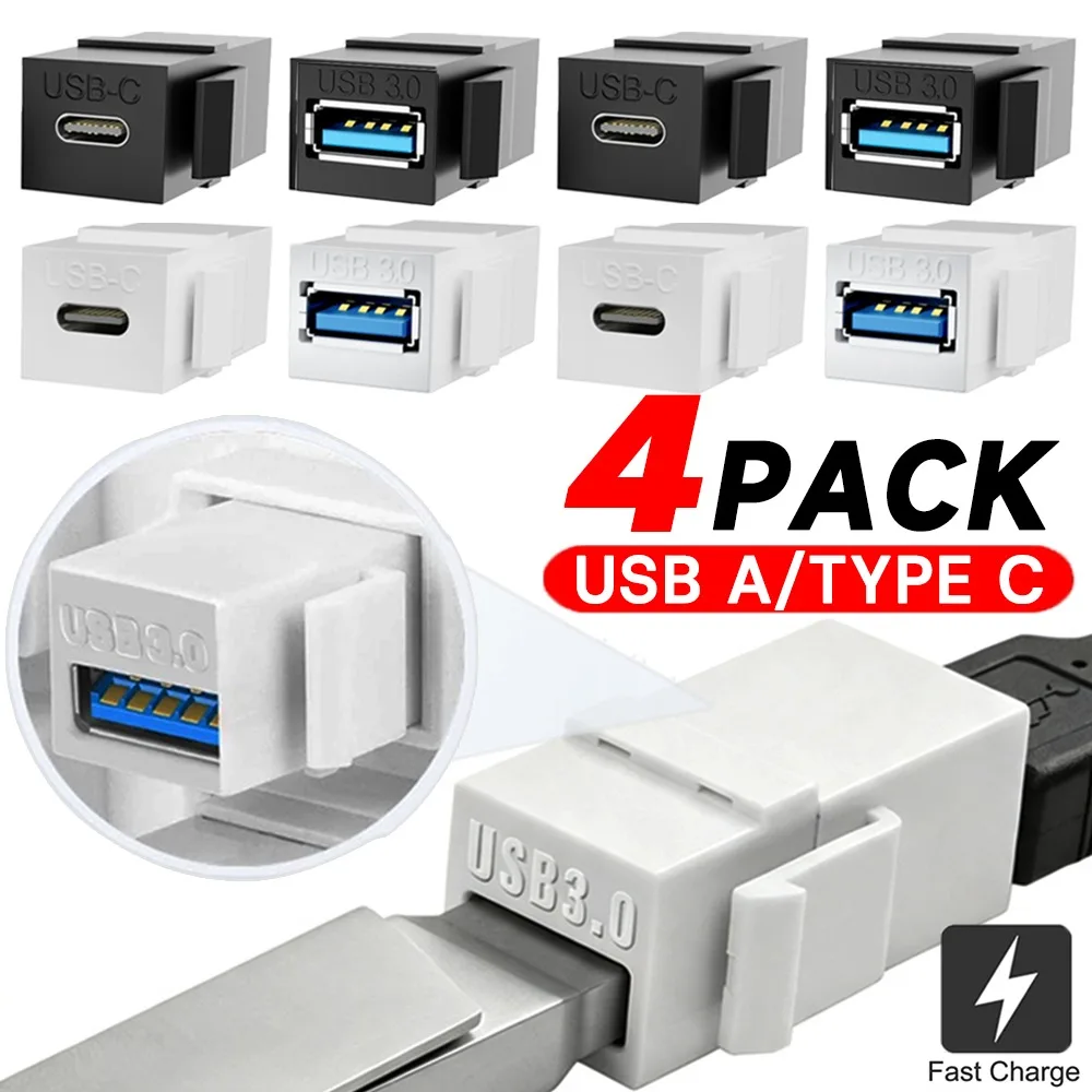 Type-C/USB-A 3.0 Keystone Pass-through Panel Module Female To Female USB C Connectors Socket High Speed Data Transfer Adapter
