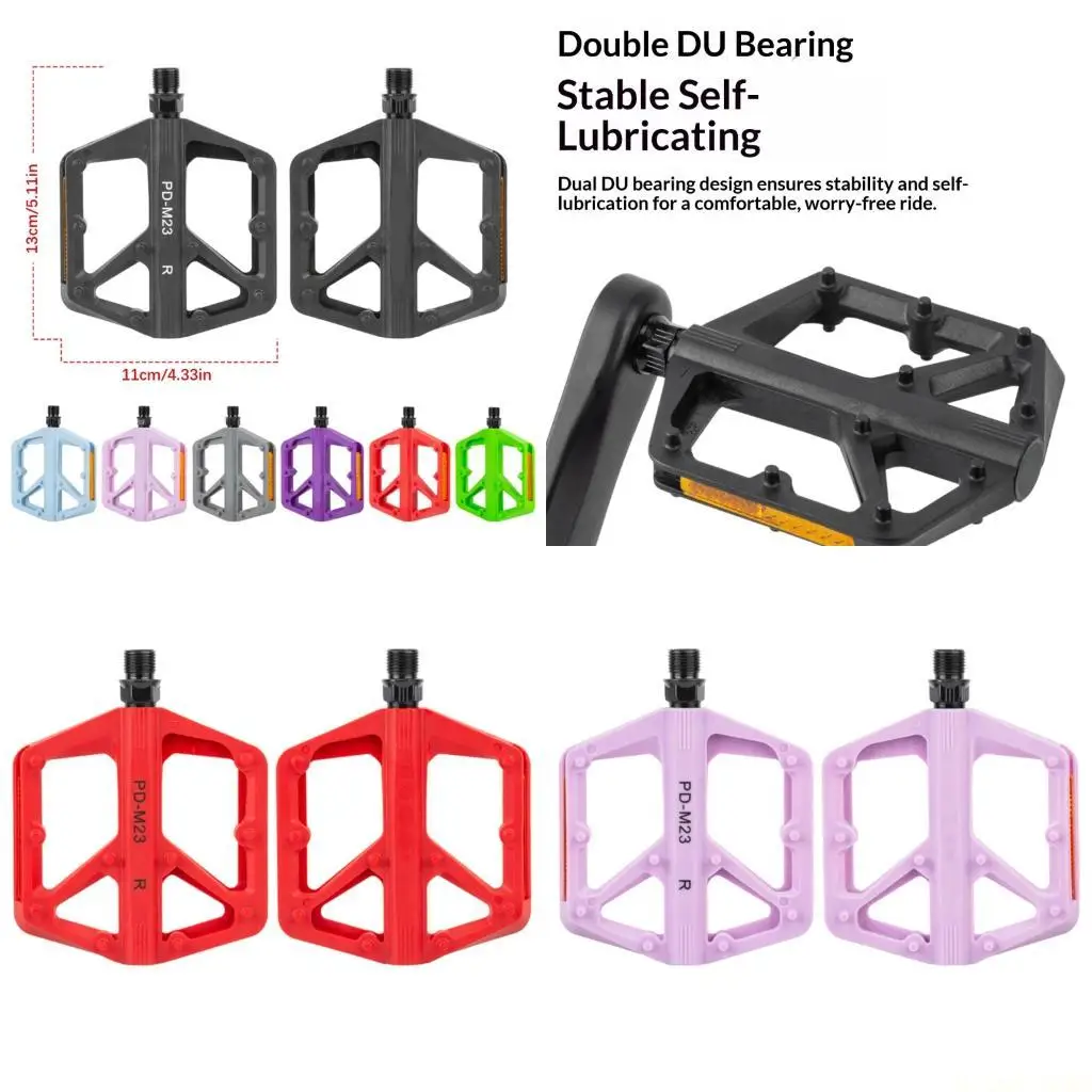 M5TC Cycling Pedals Bicycles Platform Features Antislip Studs Light Weight Nylon and Double Bearing Design for Stable Riding