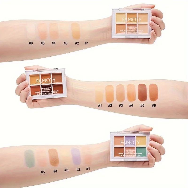 Long-Lasting Corretivo Paleta, impermeável, Não-Peeling Contorno pal Corretivo, 6 Cores
