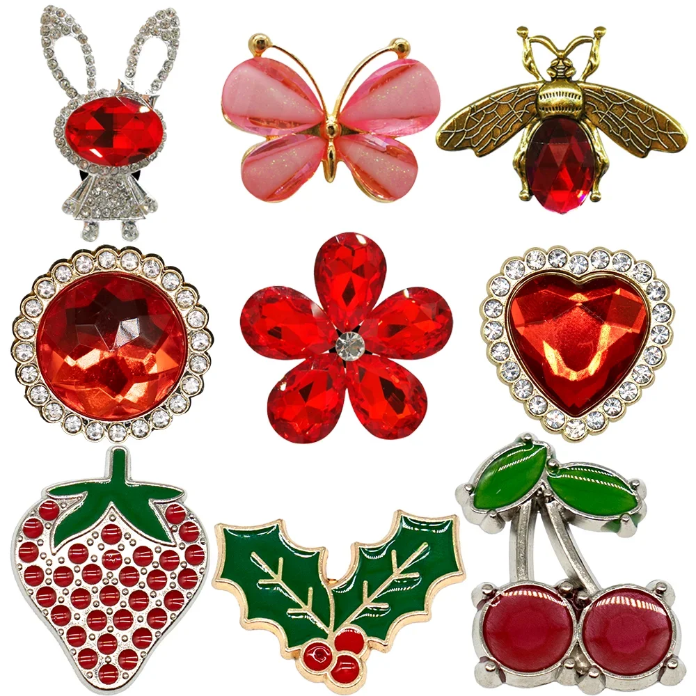 1/9PCS Bling Metal Shoe Charms Butterfly Rabbit Shoe Decorations Accessories Strawberry Cherry Red Sandal Pins For Women Girls