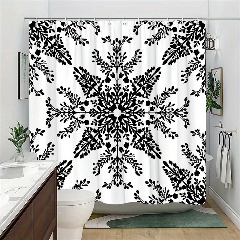 

1pc starburst floral shower curtain, machine washable polyester fabric with hooks, suitable for bathroom decoration