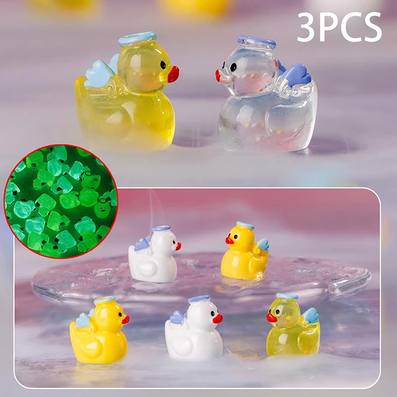 3PCS/Bag Mini Luminous Angel Ducks Figure Home Car Ornaments Glow In Dark Micro Landscape Ornaments Miniature Garden Decorations