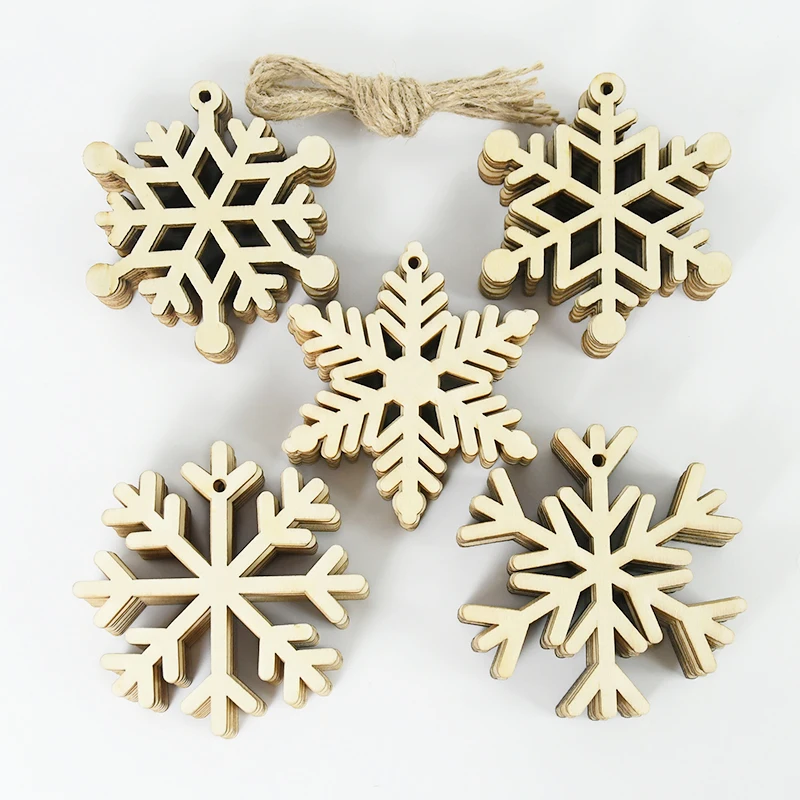 

10Pcs Wooden Snowflake Hanging Ornaments With Rope Xmas Tree Pendants Hristmas Decorations For Home2024 New Year Navidad 2024