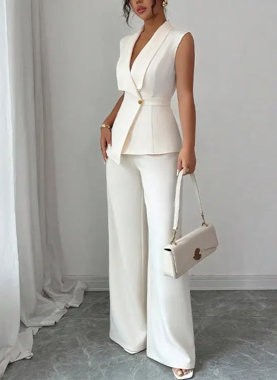 

Women's Two-Piece Set 2025 Spring/summer New Fashion Elegant Style Solid Color Tank Top Straight Pants Set Women's Clothing