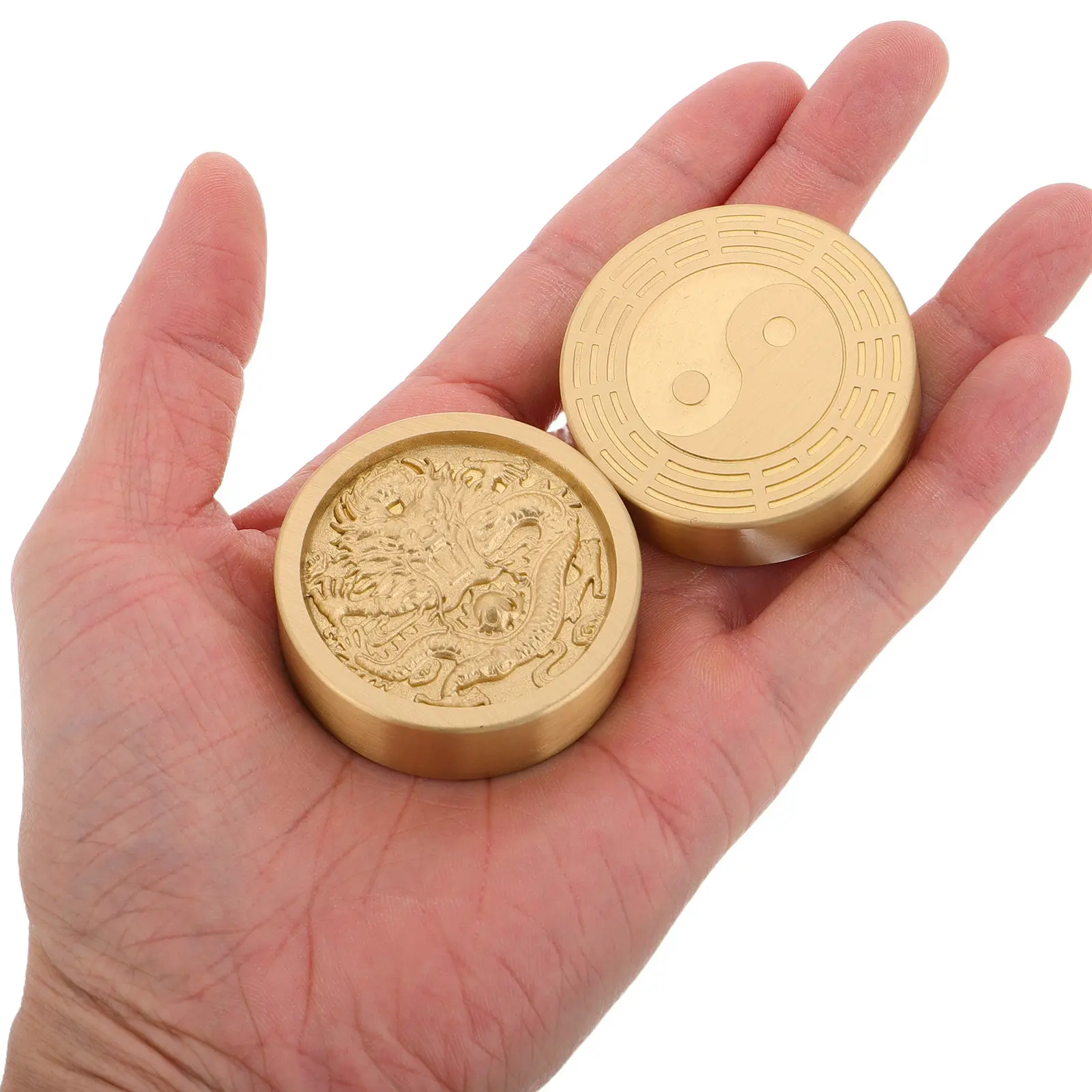 2Pcs Golden Brass Paperweight Chinese Art Tool Solid Metal Weight for Rice Paper Calligraphy Practice Drawing Studio Office Use