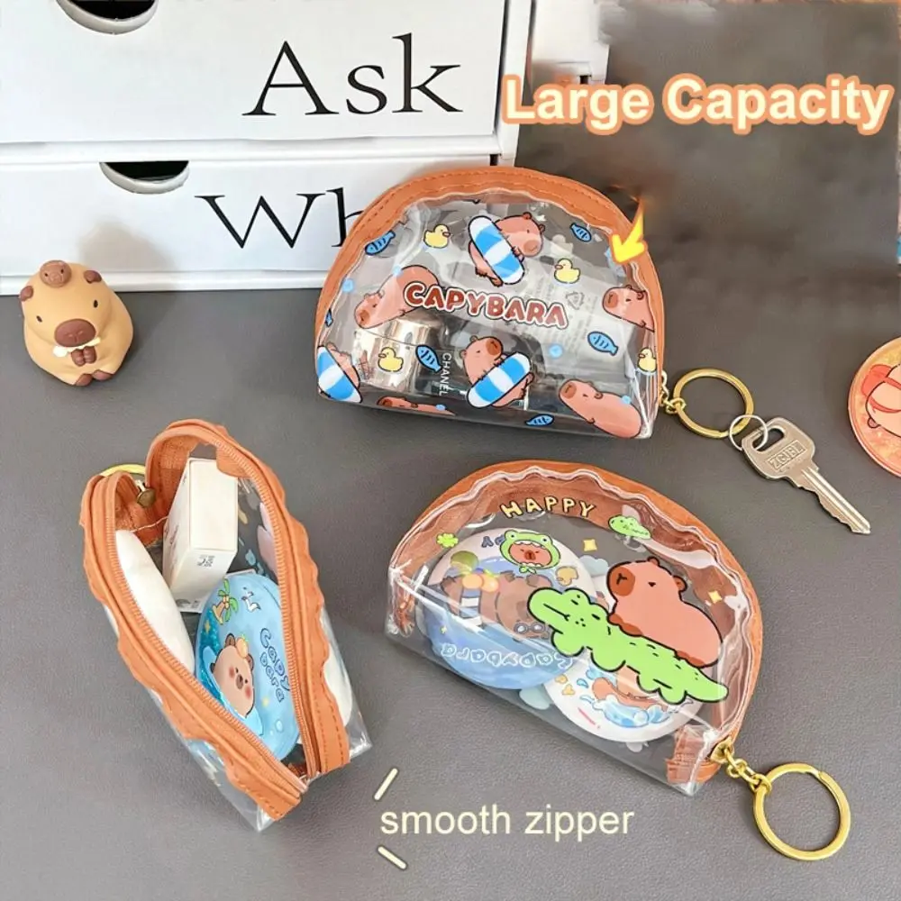 Trendy Water-proof Capybara Coin Wallet Cute Visible Students Mini Storage Bag Wide-open Transparent Lipstick Pouch for Students