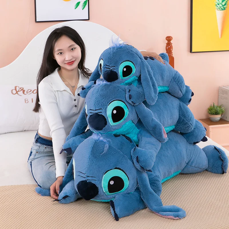 45/60/80/100cm Disney Knitted Doll Plush Toy Lilo&Stitch Soft Pillow Prone Position Deep/Light Blue Cute Gift Plush Filled Doll