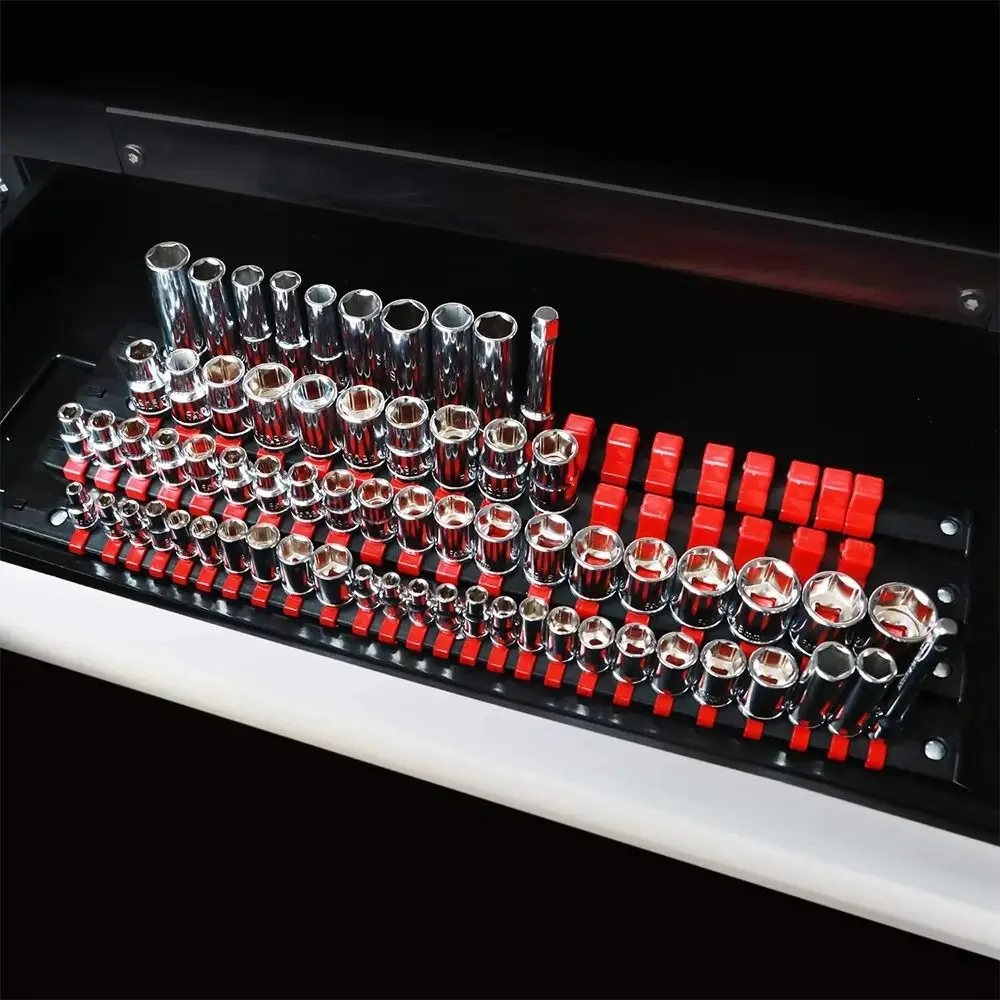 

Secure Outlet Design Socket Holder 1/4 3/8 1/2 Best Adjustable Socket Tray Sturdy Construction Compact Size