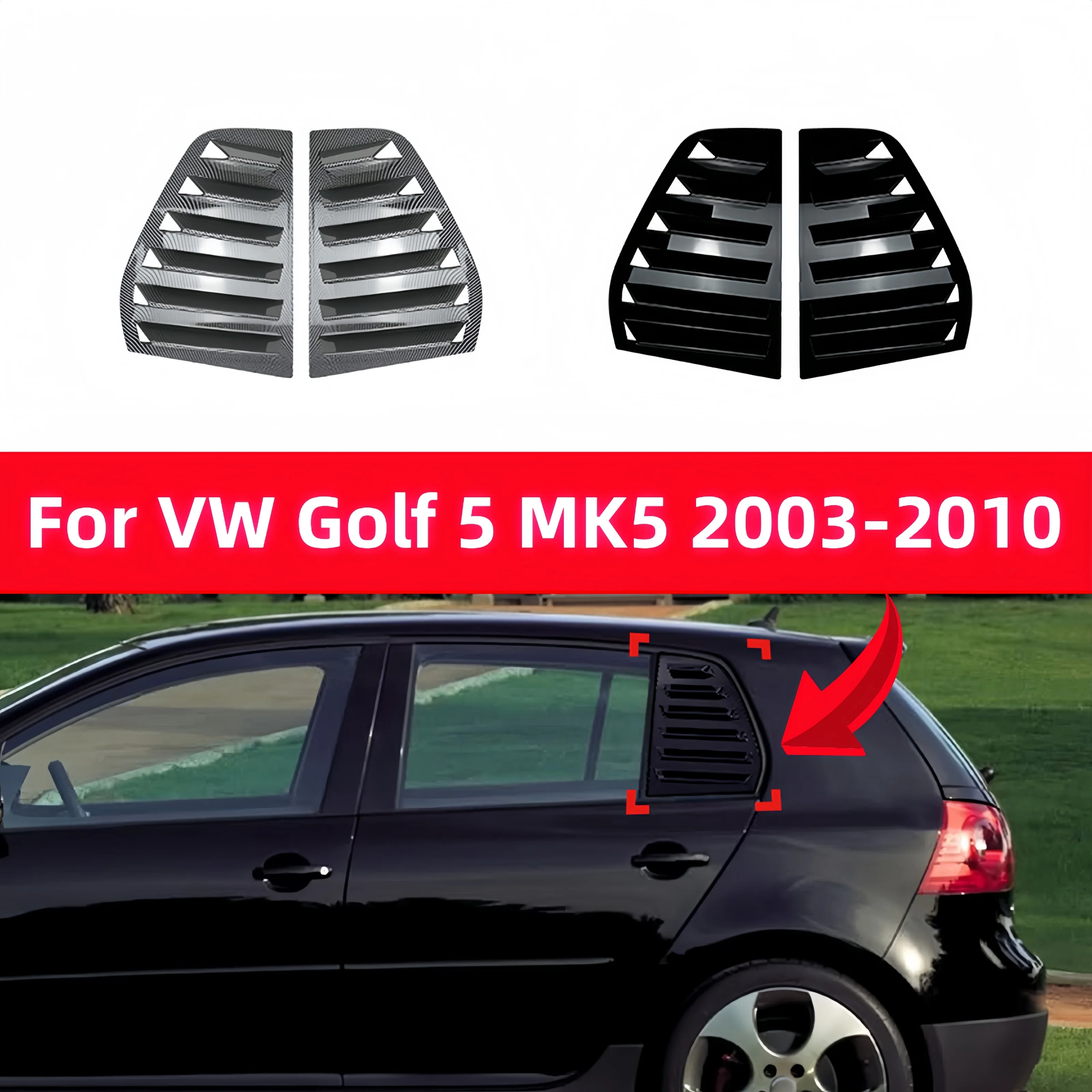 For Volkswagen Golf MK5 Rabbit 2004-2009 Rear Quarter Window Louvers Sunshades Gloss Black ABS Sticker Adhesive Exterior Styling