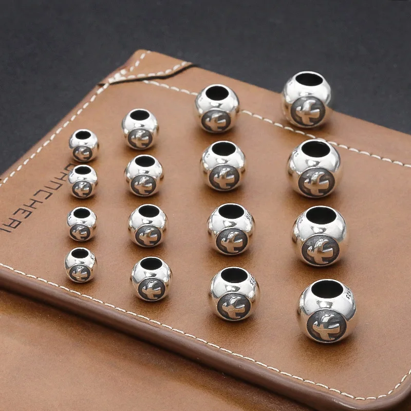 S925 sterling silver handmade DIY small pendant accessories retro  Cross wheel eagle hook glass bead silver jewelry