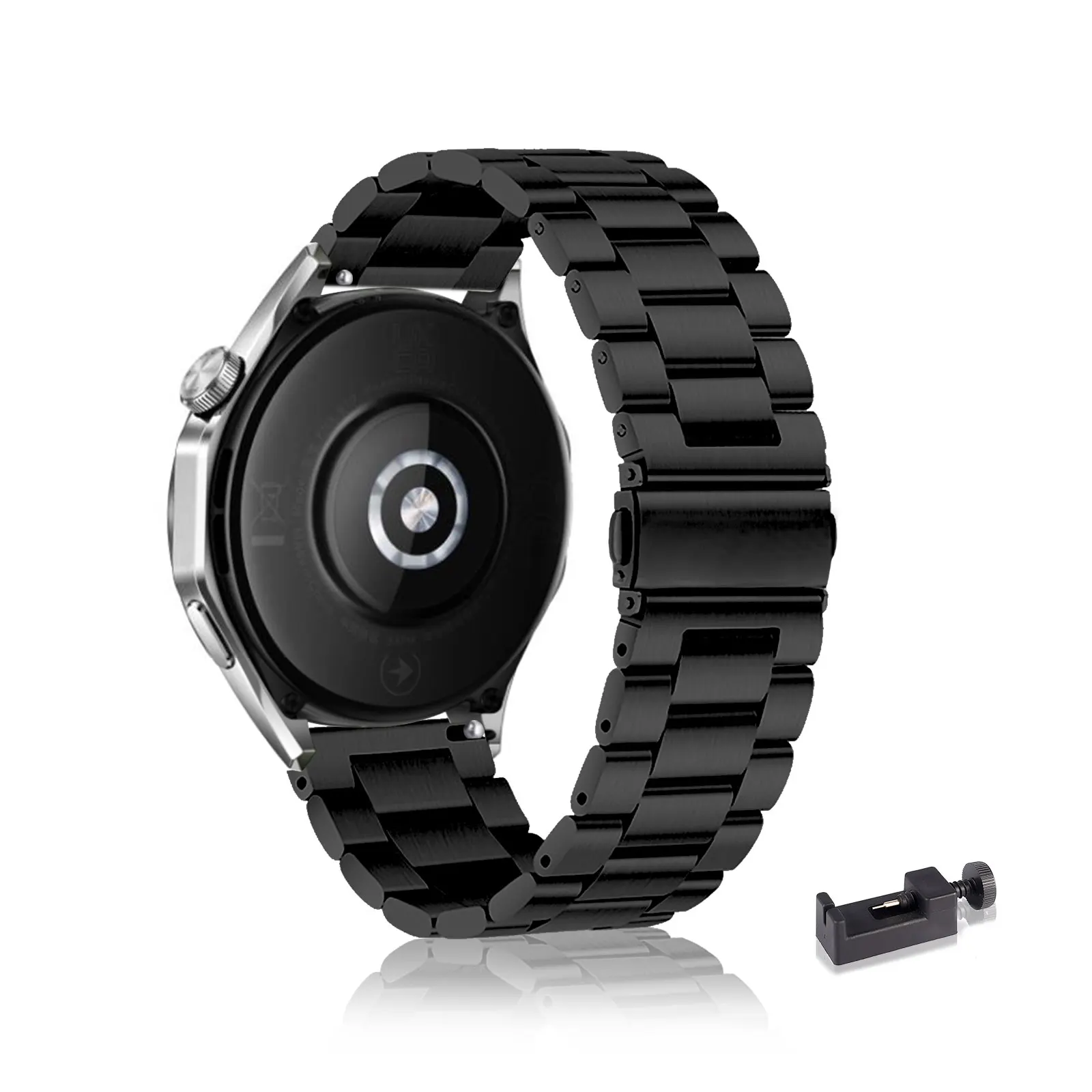 Stainless Steel Bands for Huawei Watch GT 5 Pro 46mm/GT 5 46mm Band, Three Columns Metal Replacement Strap