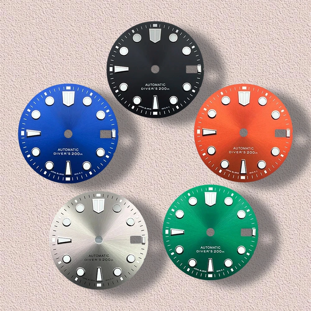 

28.5mm S Logo NH35 Sunray Dial Suitable For NH35/NH36/4R/7S Movement High Quality NH35 Modificat Accessories C3 Green Luminous