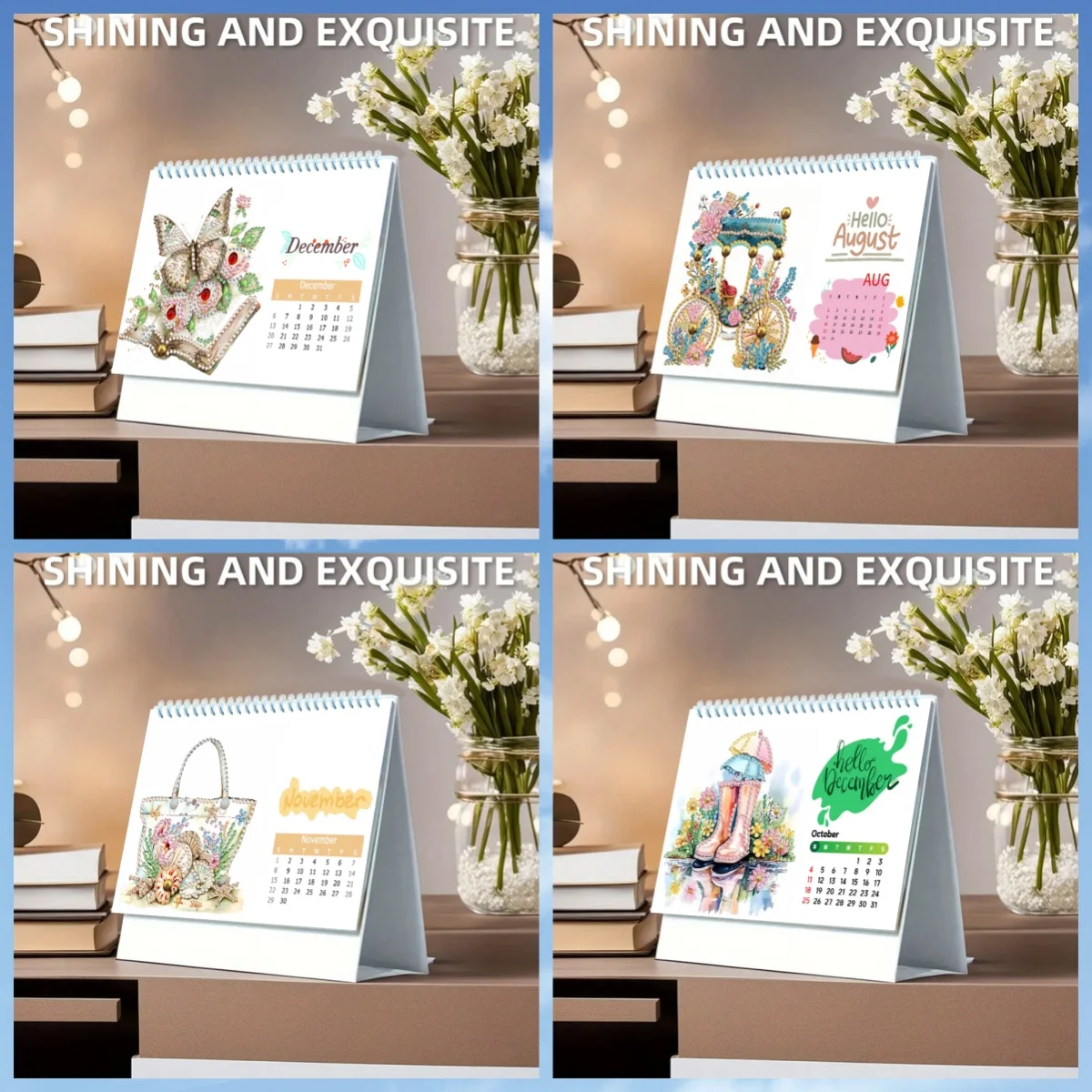 1 DIY geometric pattern diamond painting calendar set for January to December 2026, suitable for desks or public places