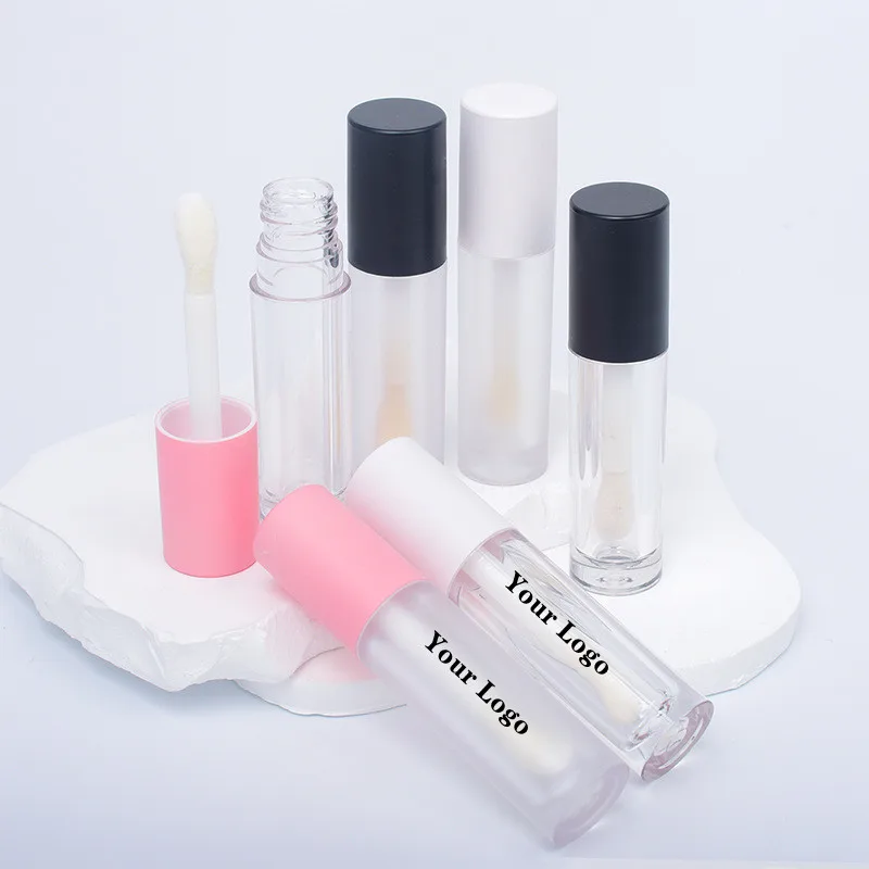 

Print Logo Lip Gloss Tube 5ml Pink White Refillable Bottled Lip Glaze Round Empty Tubes Lipstick Packing Wholesale Bulk