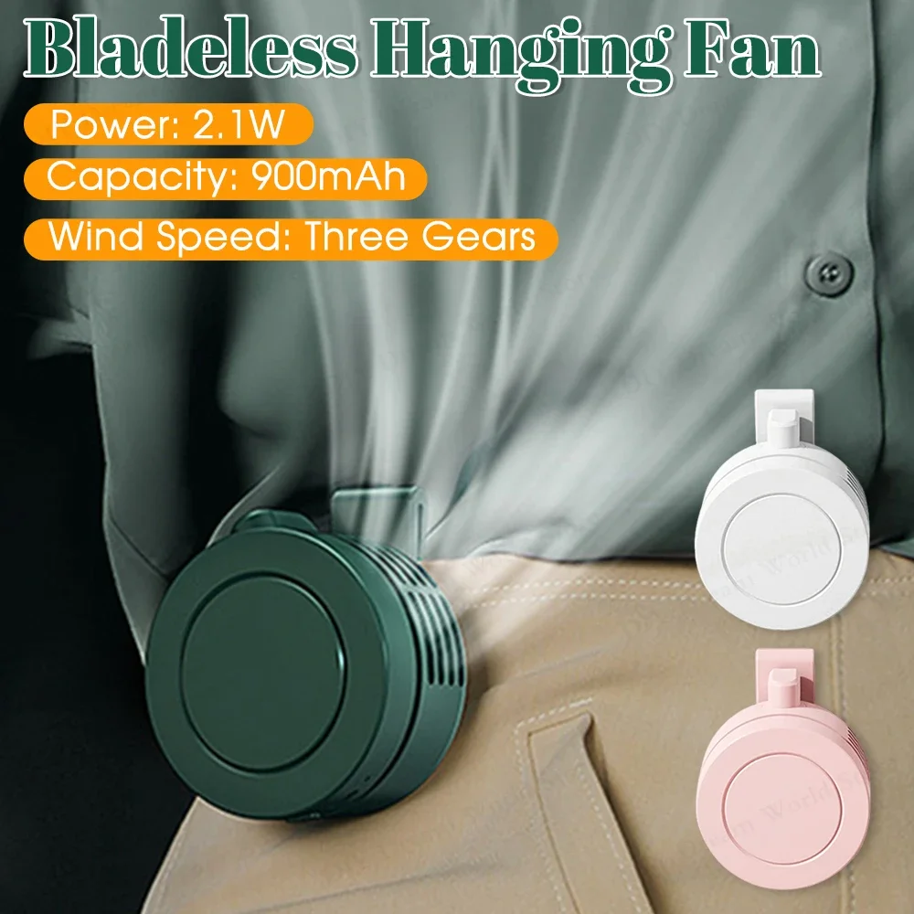 

Portable Bladeless Electric Fan Adjustable 3 Speeds Suspended Hanging Waist Neck Waist fan suitable for outdoor Home
