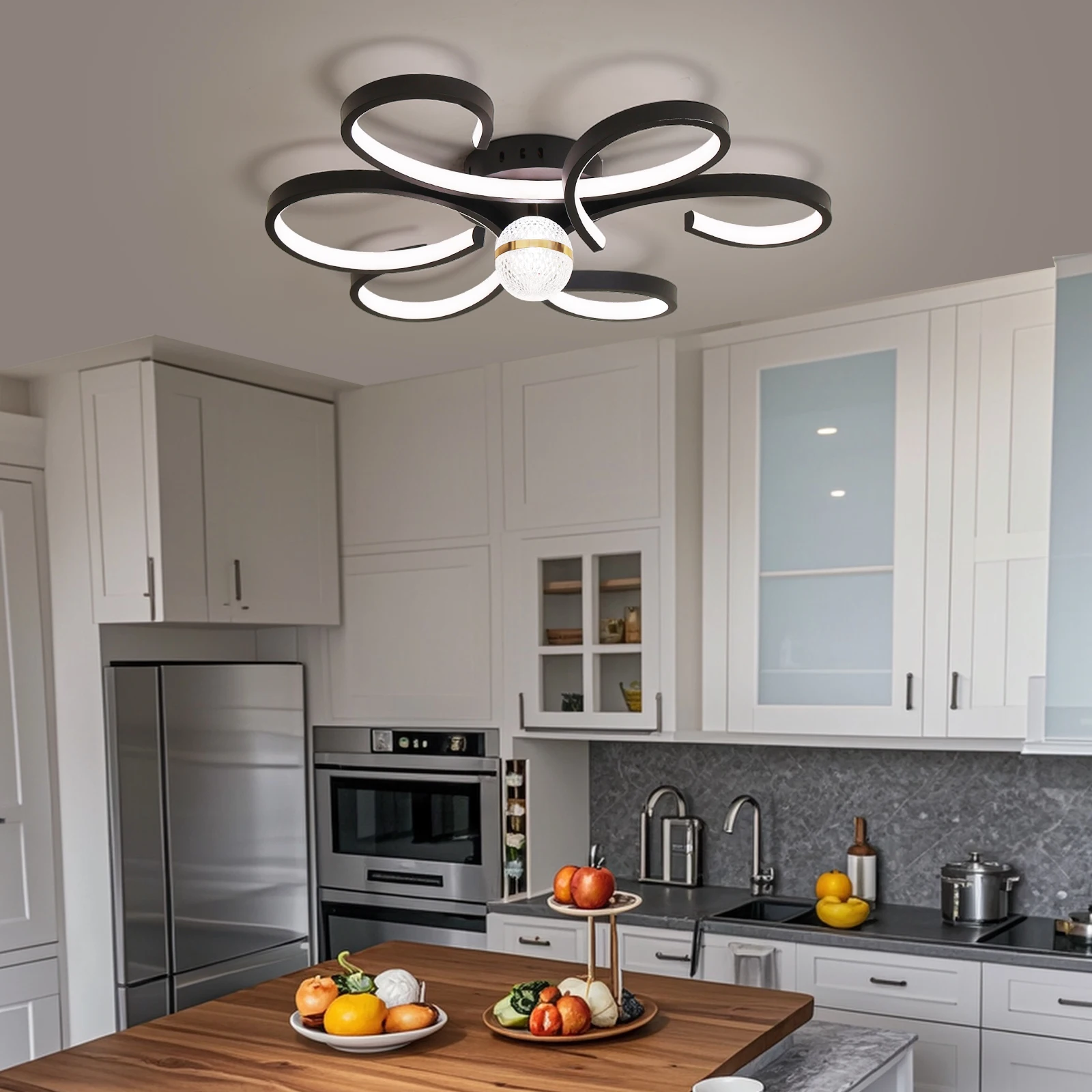 D60cm Modern LED Ceiling Light with Remote Control, Dimmable Floral Chandelier for Bedroom Kitchen Study, Finish Ceiling Lamp