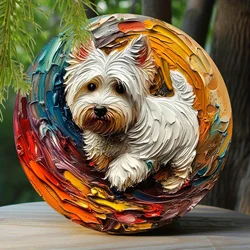 Aluminum Sign Faux Resin  Round Decor Sign Living Room Decor Thanksgiving Day Gifts West Highland White Terrier Theme Decoration