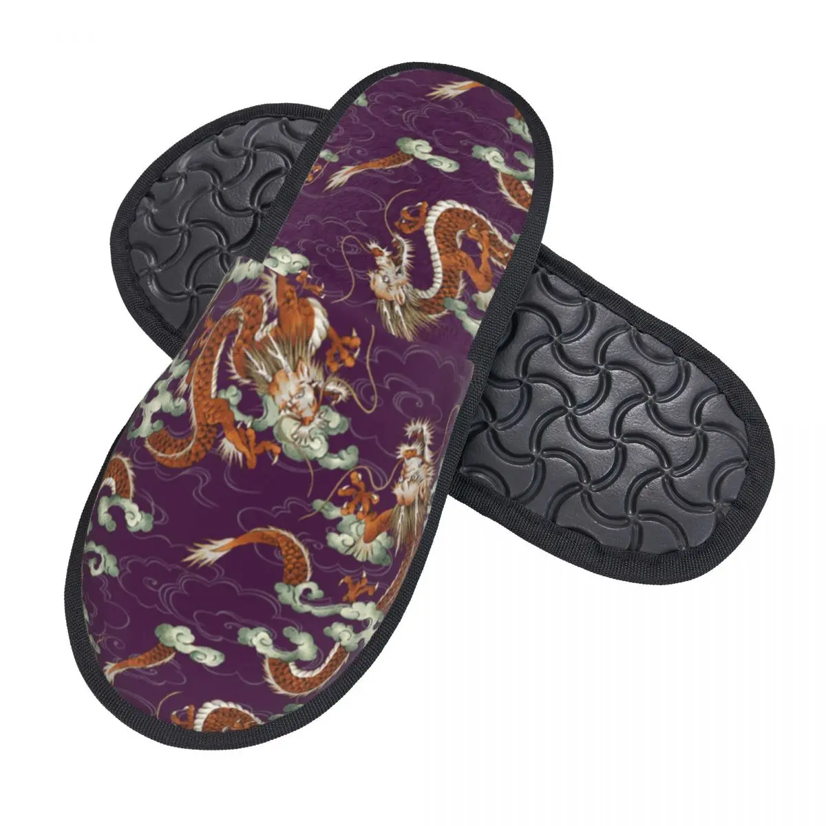 Indoor Japanese Dragon Pattern Warm Slippers Home Plush Slippers Home Soft Fluffy Slippers