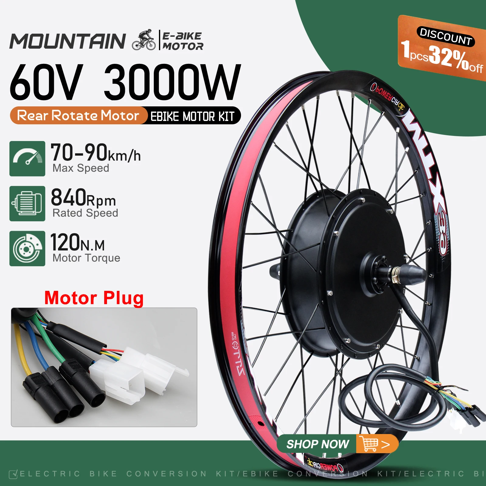 AliExpress KUNTENG E-BIKE MTX Ebike Conversion Kit 60V 3000W 26in 27.5in 29in Rear Brushless Hub Motor Wheel with UKC1 For Electric Bike Conversion Kit