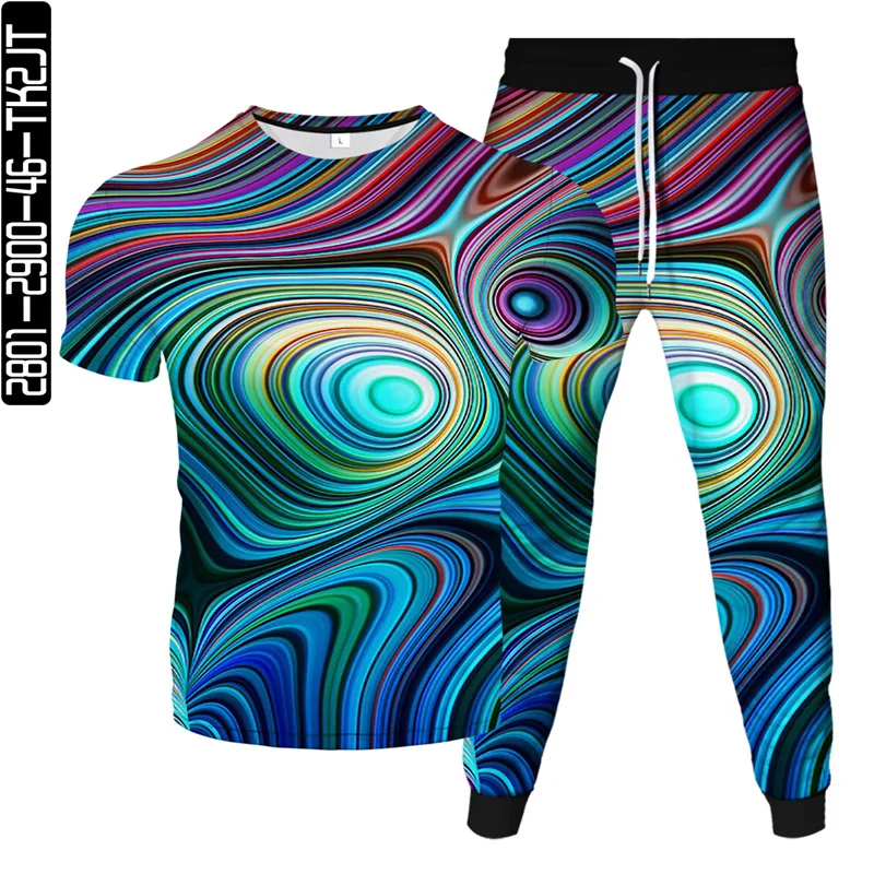 Vertigo Hypnosis Vortex Colorful 3D Printed Summer Men's 2 Pcs Sets T Shirts Joogers Trousers Tracksuit Suit Trend Male Clothing