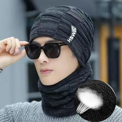 Scaldacollo cappello lavorato a maglia sciarpa Set fodera in lana di pelliccia spessa berretti in maglia calda passamontagna cappello invernale per uomo donna berretto Skullies Bonnet