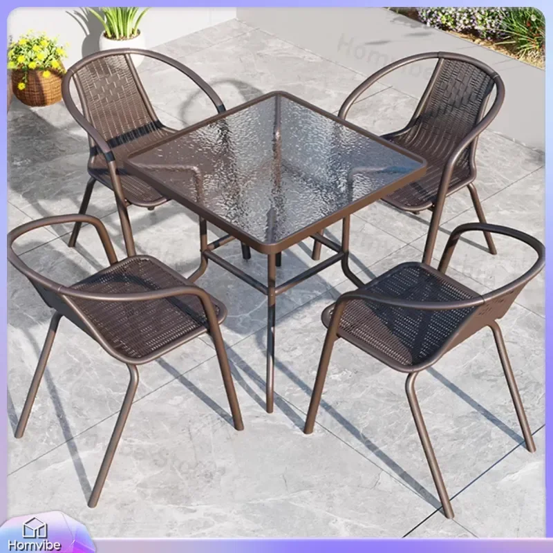 Outdoor Patio Furniture Set Waterproof Garden Table and Chairs Stackable Coffee Table for Small Balcony Yard Sunproof Leisure