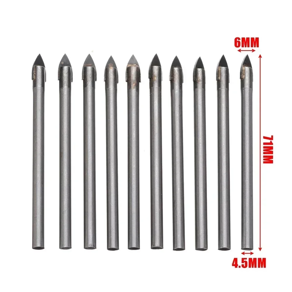 

10pcs 6mm Glass Drill Bits Cemented Carbide Glass Ceramic Granite Wall Concrete Hole Opener Tile Electric Drill Power Tools