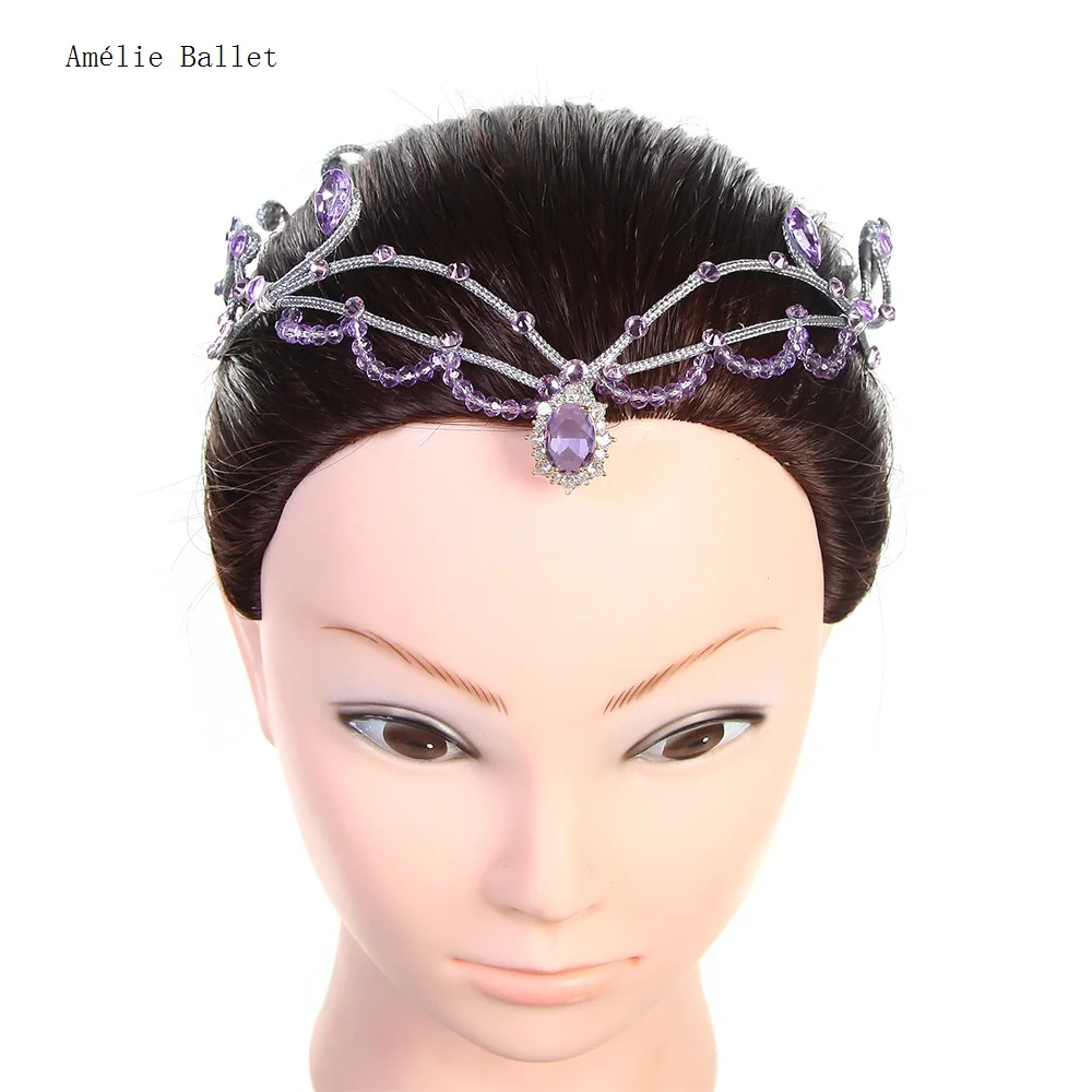 

HB071 Free Shipping Gold Crown for Ballet Dancing Hair Accessories Girls&Women Headdress Sequin Tiara Purple Stones Hairwear