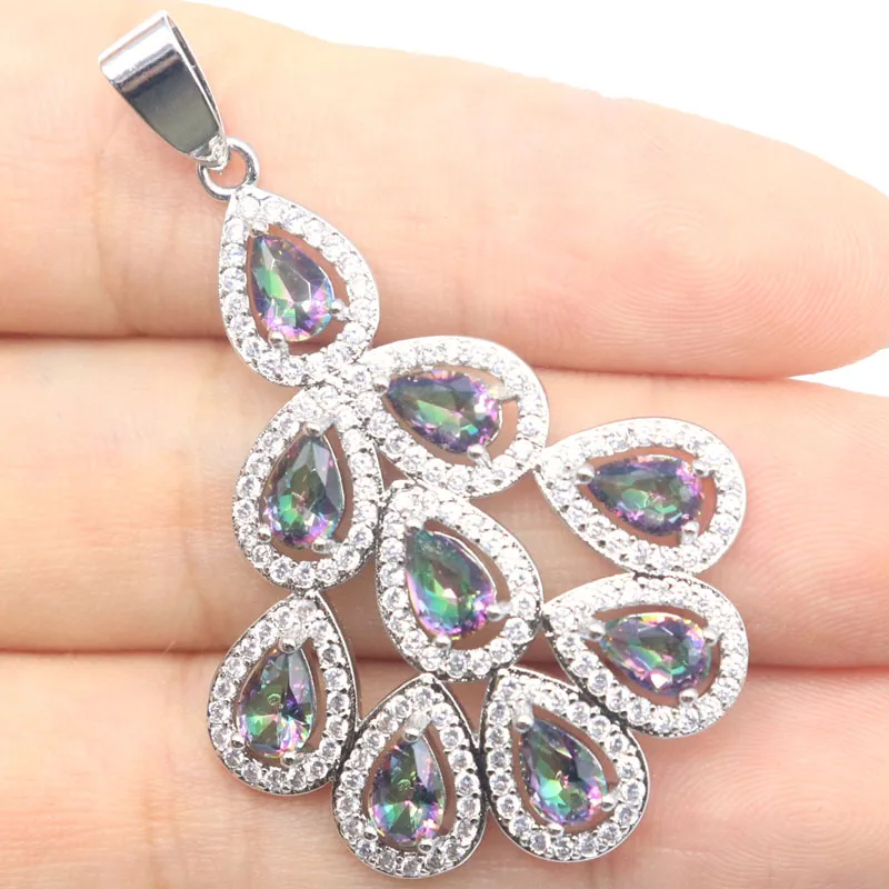 

Buy 4 Get 1 Free 48x31mm Eye Catching Big Size 4.2g Fire Rainbow Mystic Topaz CZ Women Present Silver Pendant