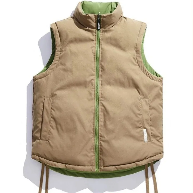 Versatile Double Sided Men's Vest Coat Autumn Winter Reversible Zip Up Jacket for Couples Warm Lightweight Outdoor Layer