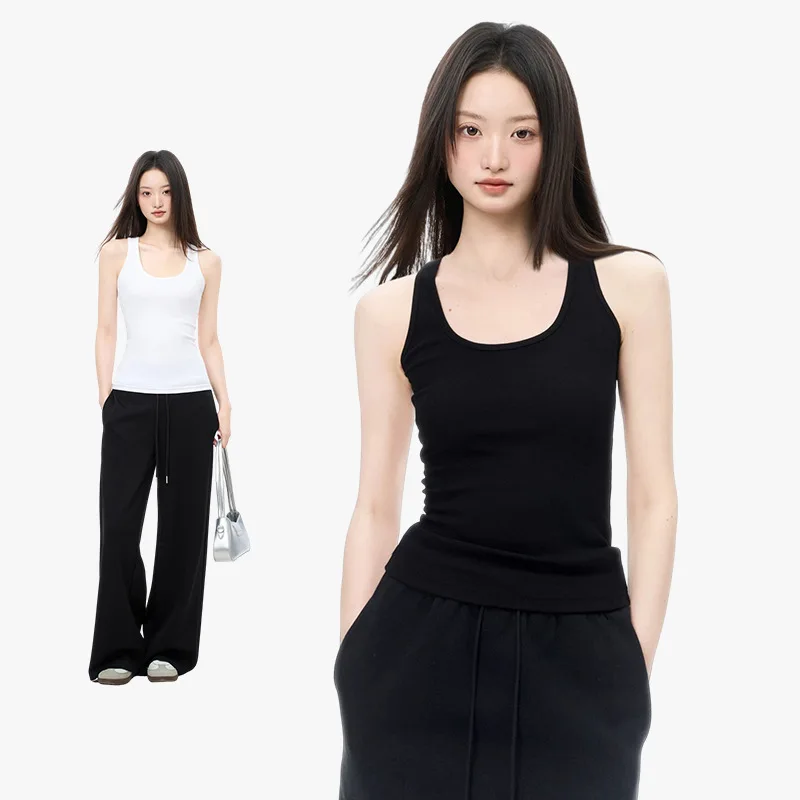 Neue Damenweste, ärmellose Weste für Mädchen, einfarbig, schmal geschnittenes Tanktop, schlichtes Stricktop für junge Mädchen, vielseitiger Basic-Stil