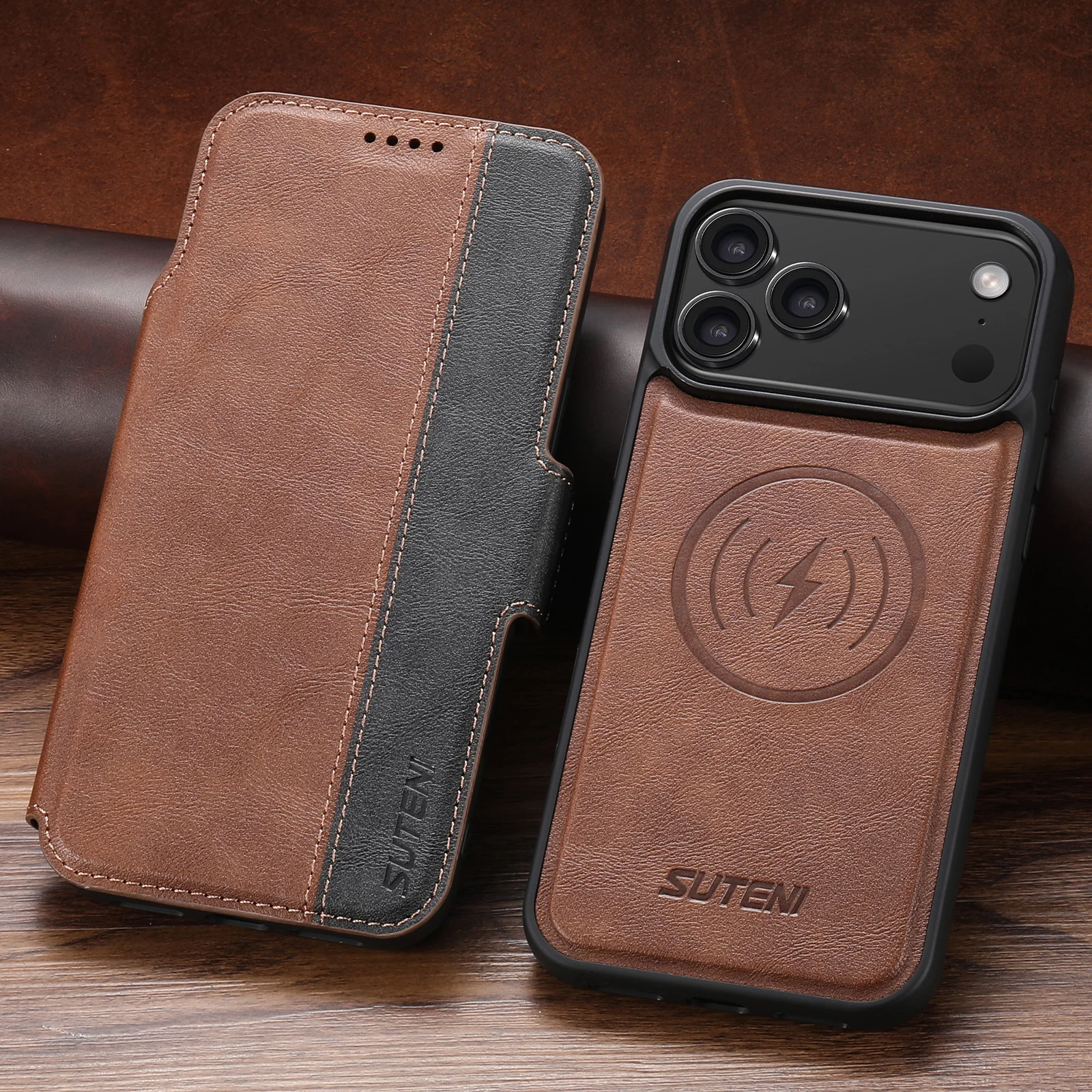 

Роскошный кожаный кошелек Magsafe с откидной крышкой для карт, магнитный чехол для телефона для iPhone 17, 16, 15, 14, 13, 12, Pro Max 16 Plus, чехол