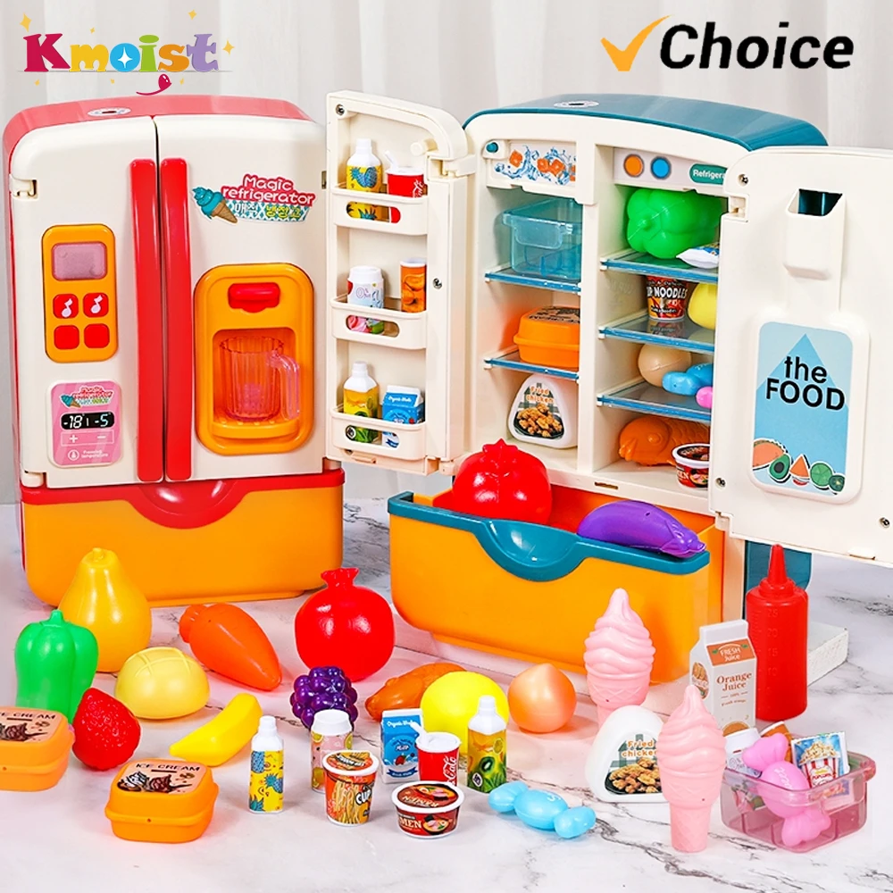 Simulation Electric Refrigerator with Light Spray Toys Fridge Freezer Appliance Toy Refrigerator Children Play House Kids Gifts