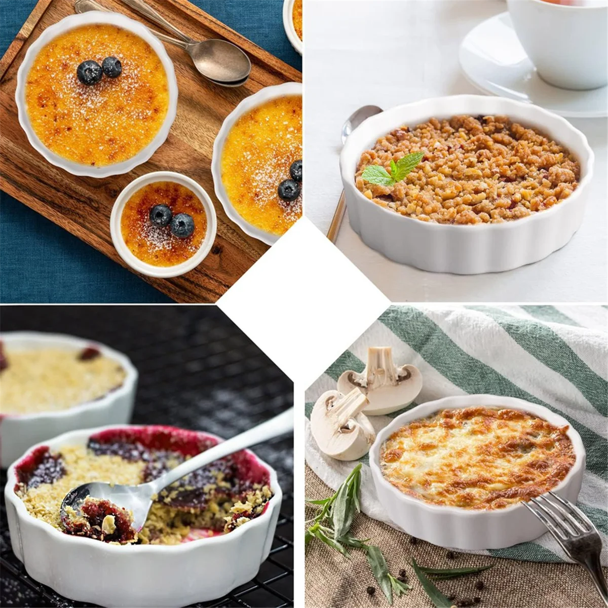 LELE 5 Oz Creme Brulee Ramekins, runde geriffelte Quichengerichte, Tortenform, ofensichere Ramekins zum Backen, Souffle, Ramekins, 6er-Pack