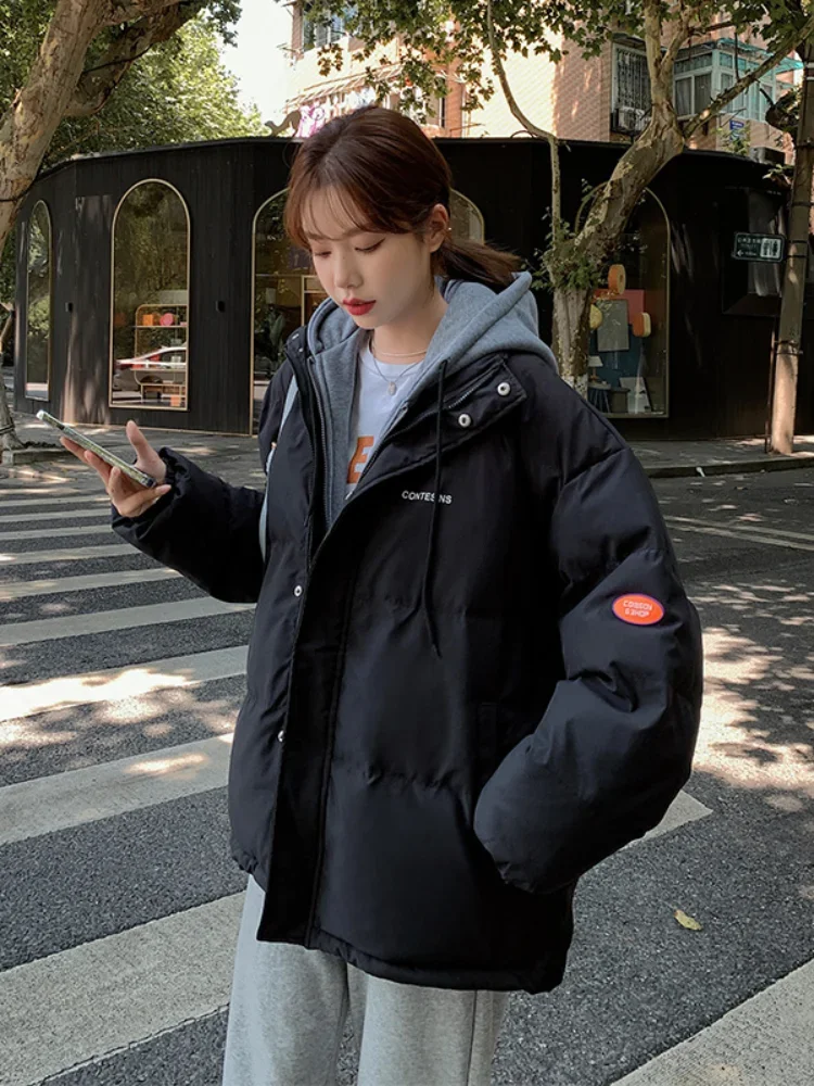 Winter Thicken Puffer Jacket Women Hooded Casual Loose Korean Oversized Cotton Padded Coats Female Long Sleeve Parkas Mujer