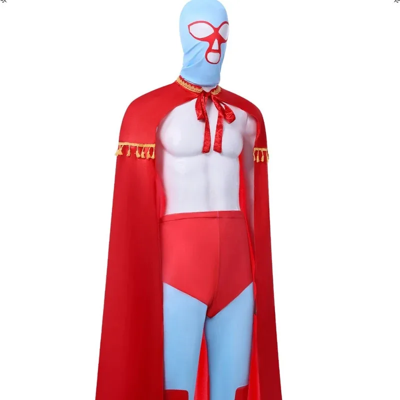 أزياء ناتشو التأثيرية للأطفال الفيلم المكسيكي ناتشو ليبر قناع المصارعة بدلة عباءة حمراء بذلة الزي الكبار الرجال أزياء الهالوين