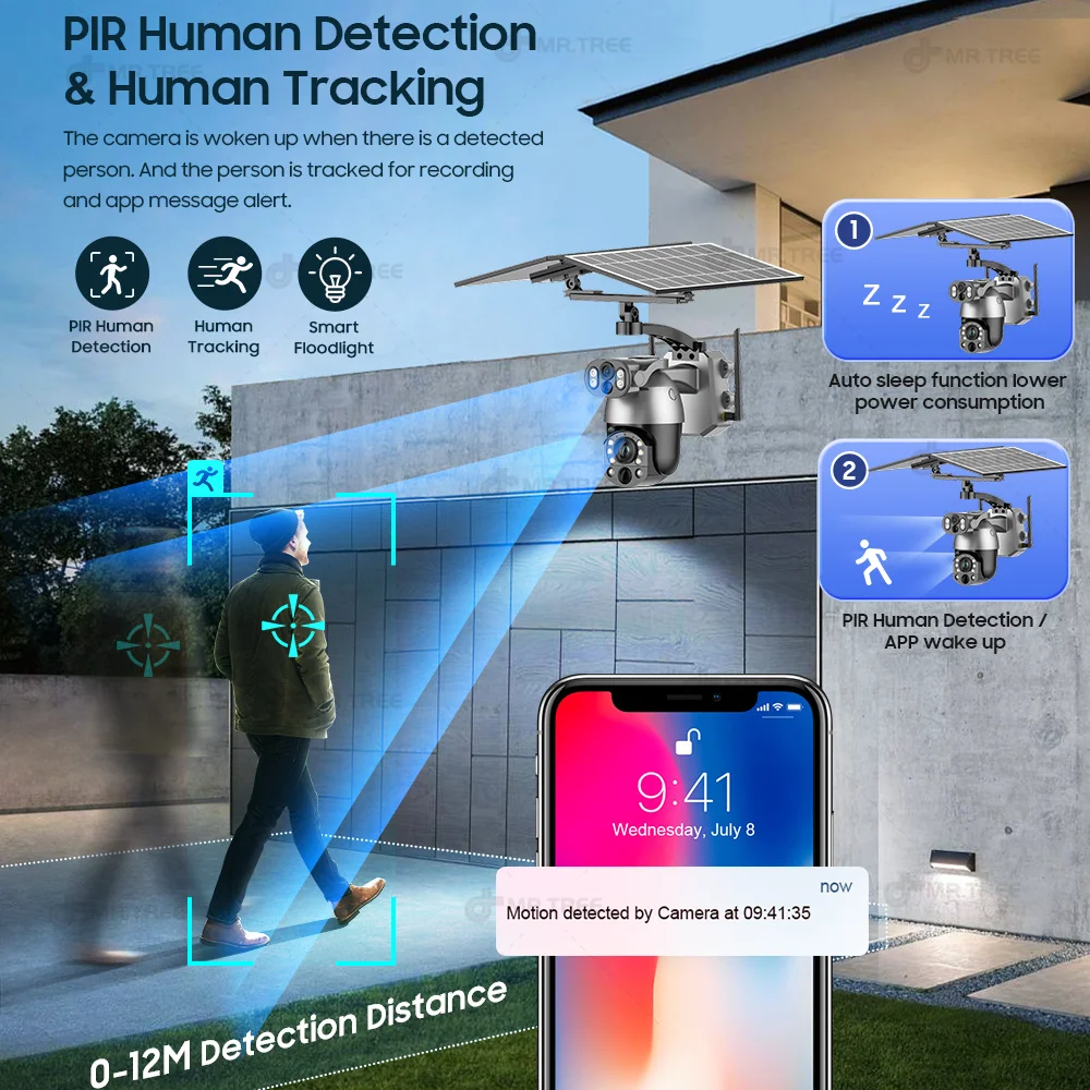 10MP 4K 50X Optical Zoom Home Solar Camera 4G SIM CCTV Outdoor Surveillance WiFi  Security PTZ Auto Tracking Night Vision IP Cam