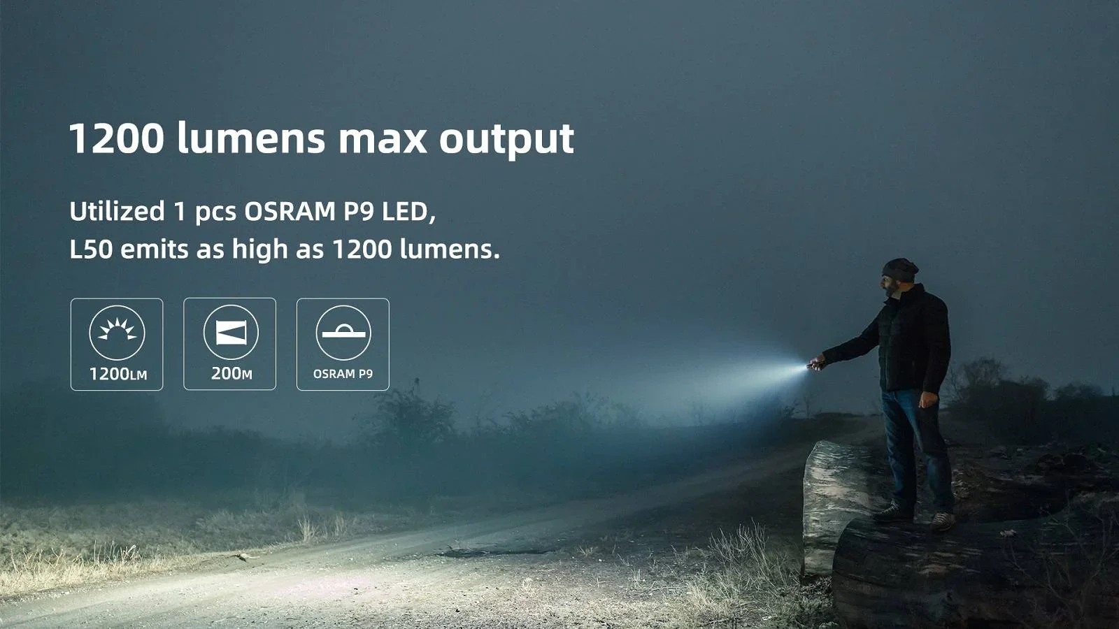WUBEN L50 EDC-Taschenlampe, 1200 Lumen, wiederaufladbar, tragbar, wasserdicht, Taschenlampe mit 18650-Akku, für Outdoor-Camping, Jagdlicht – Detail 2