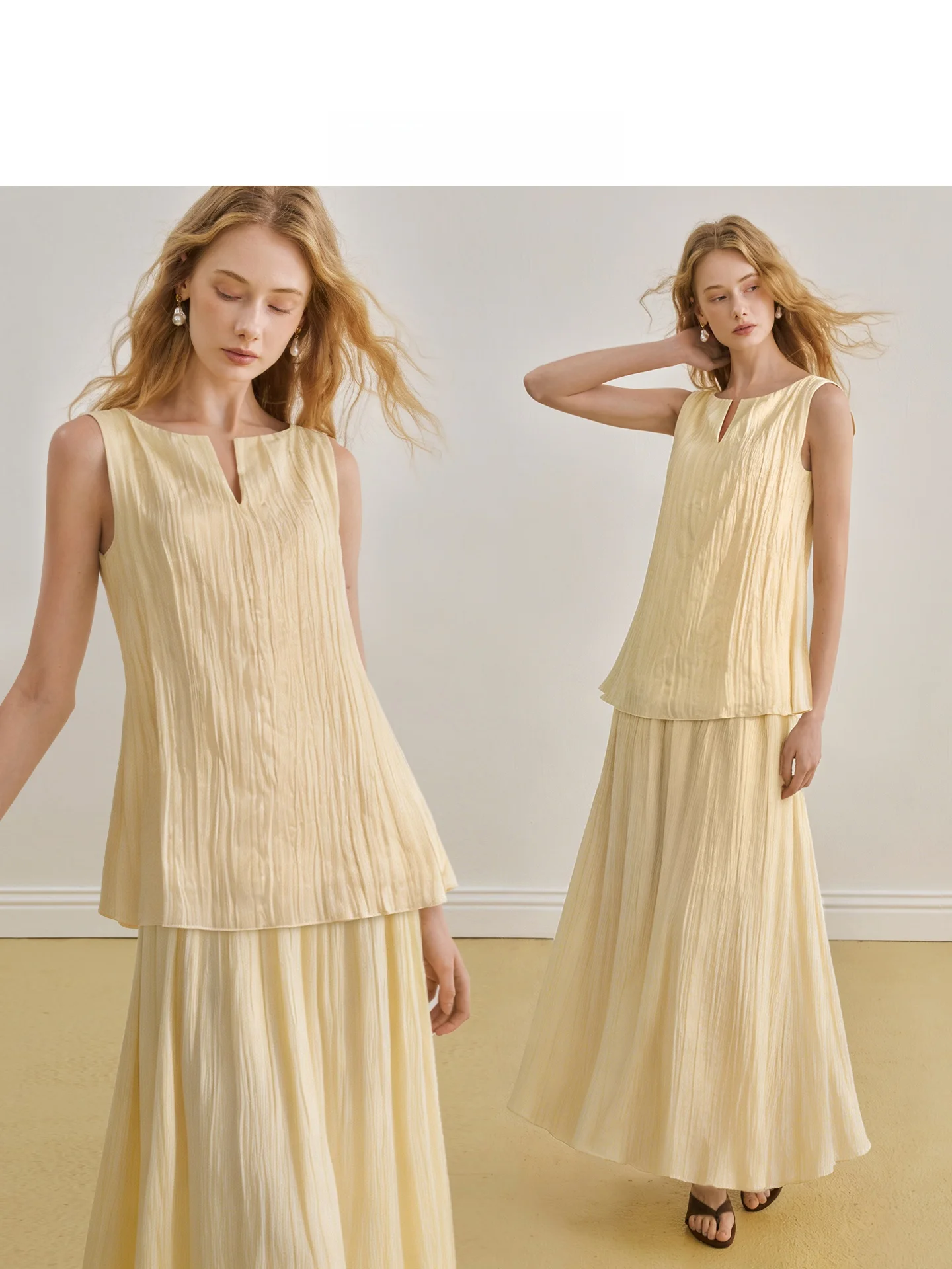 

Elegant Texture Set Dress Women's Sleeveless One-Shoulder A-Line Skirt Two-Piece Suit French Style Casual Summer Fashion