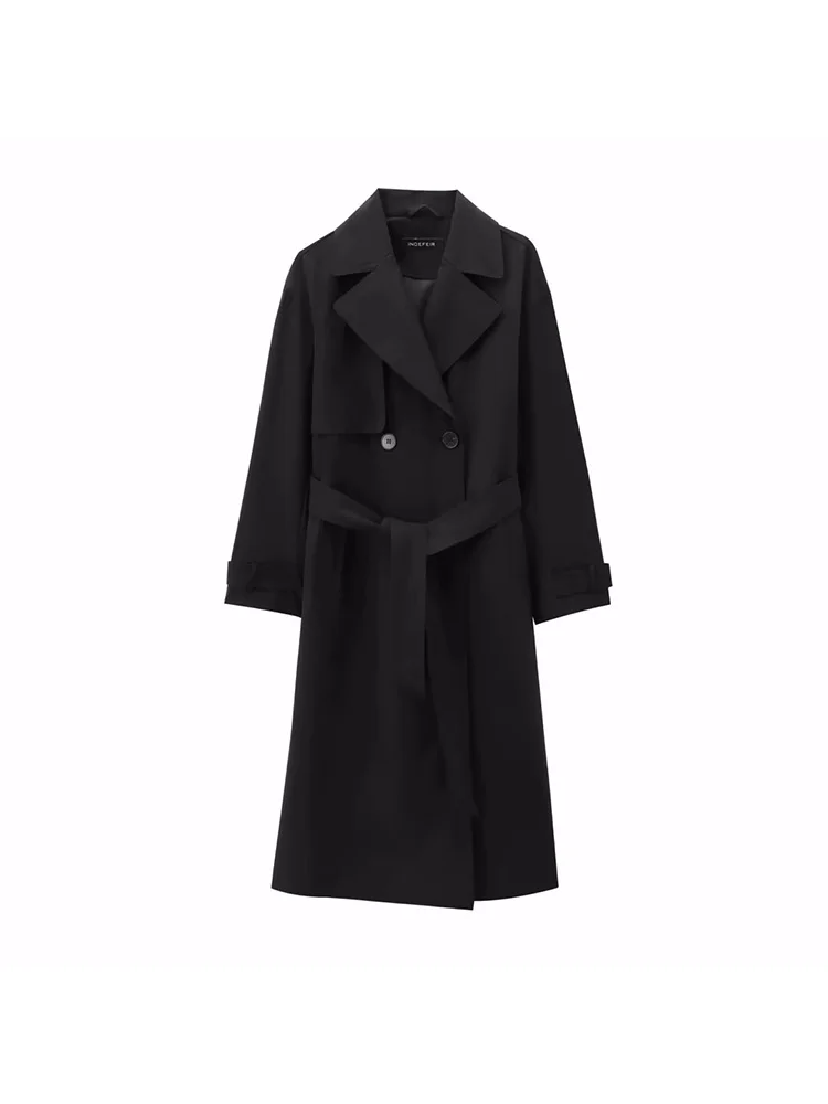 2024 New Women Fall/Winter Casual Trench Coat Vintage Ladies Double-breasted Lapel Long Sleeve Long Jacket with Belt